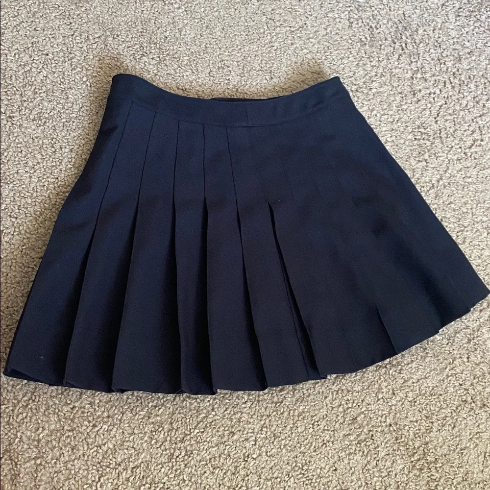 Black Pleated Skirt with Button Detail - Picture 2 of 3
